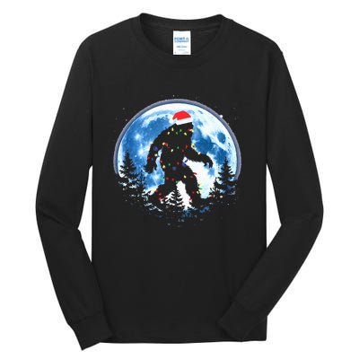 Bigfoot Christmas Lights Santa Hat Sasquatch Moon Xmas Tall Long Sleeve T-Shirt