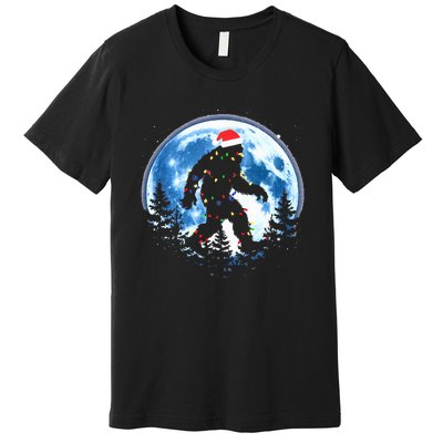 Bigfoot Christmas Lights Santa Hat Sasquatch Moon Xmas Premium T-Shirt