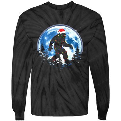 Bigfoot Christmas Lights Santa Hat Sasquatch Moon Xmas Tie-Dye Long Sleeve Shirt