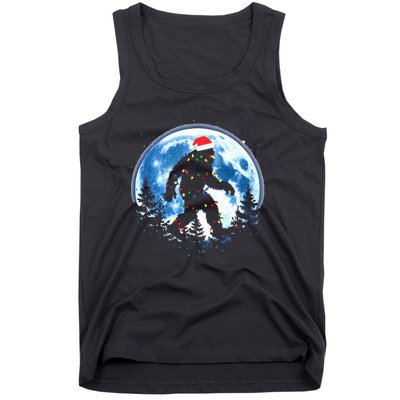 Bigfoot Christmas Lights Santa Hat Sasquatch Moon Xmas Tank Top