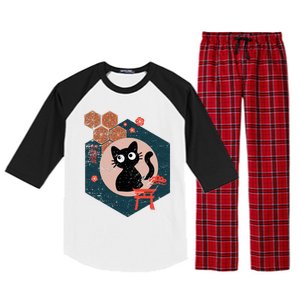 Black Cat Lover Japanese Kitten Anime Raglan Sleeve Pajama Set