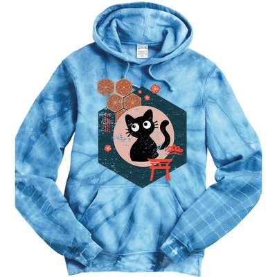 Black Cat Lover Japanese Kitten Anime Tie Dye Hoodie