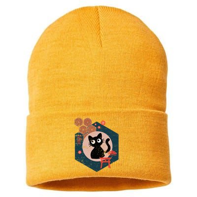 Black Cat Lover Japanese Kitten Anime Sustainable Knit Beanie