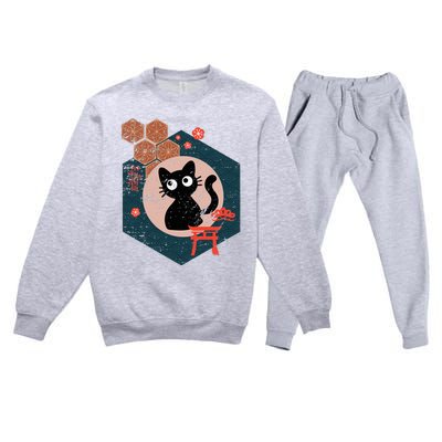 Black Cat Lover Japanese Kitten Anime Premium Crewneck Sweatsuit Set