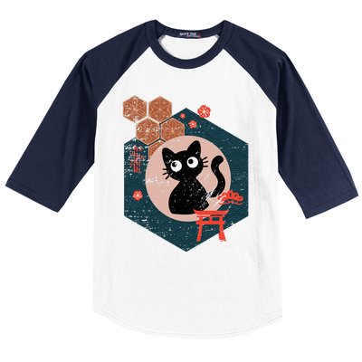 Black Cat Lover Japanese Kitten Anime Baseball Sleeve Shirt