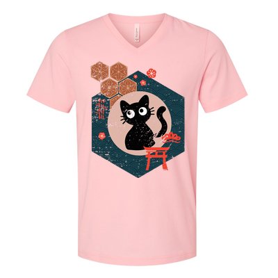 Black Cat Lover Japanese Kitten Anime V-Neck T-Shirt