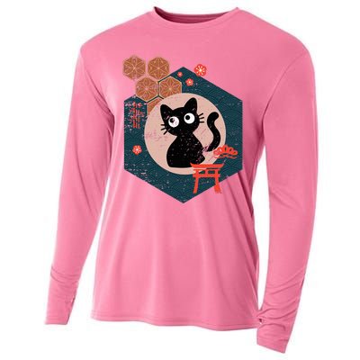 Black Cat Lover Japanese Kitten Anime Cooling Performance Long Sleeve Crew