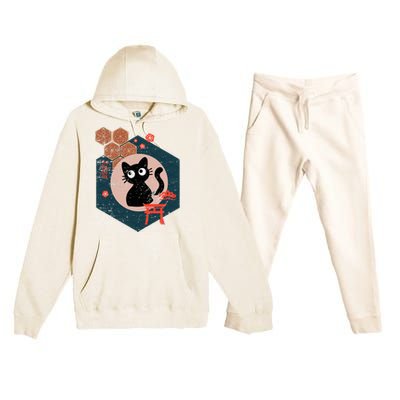 Black Cat Lover Japanese Kitten Anime Premium Hooded Sweatsuit Set