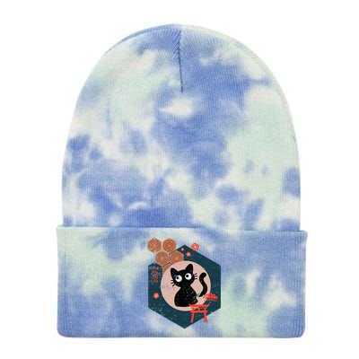 Black Cat Lover Japanese Kitten Anime Tie Dye 12in Knit Beanie