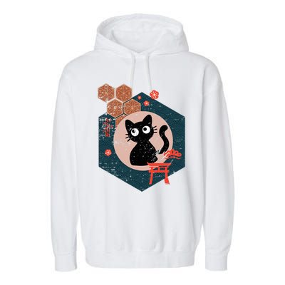 Black Cat Lover Japanese Kitten Anime Garment-Dyed Fleece Hoodie