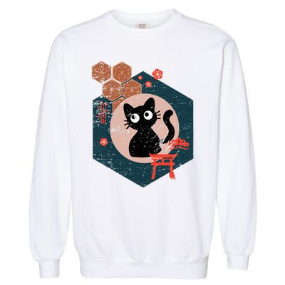 Black Cat Lover Japanese Kitten Anime Garment-Dyed Sweatshirt