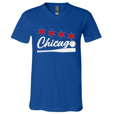 Baseball Chicago Lover Cute Chicago Baseball Bat American V-Neck T-Shirt