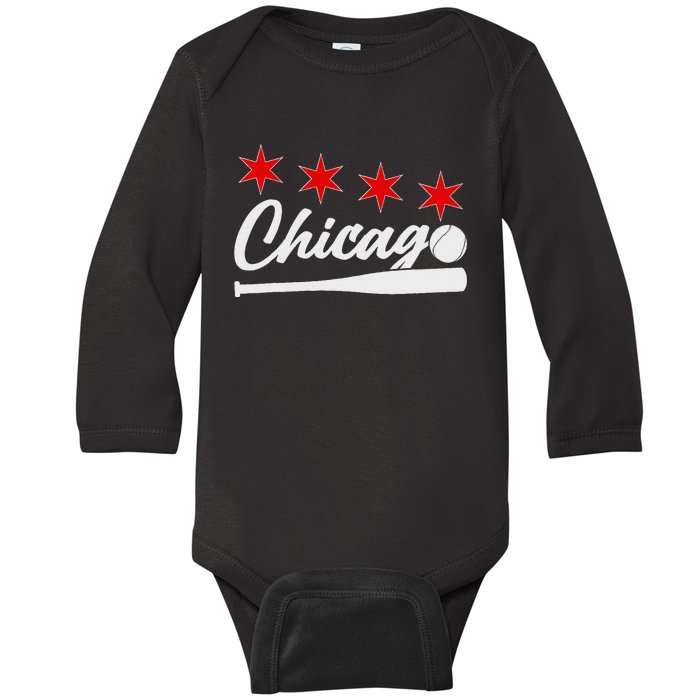 Baseball Chicago Lover Cute Chicago Baseball Bat American Baby Long Sleeve Bodysuit