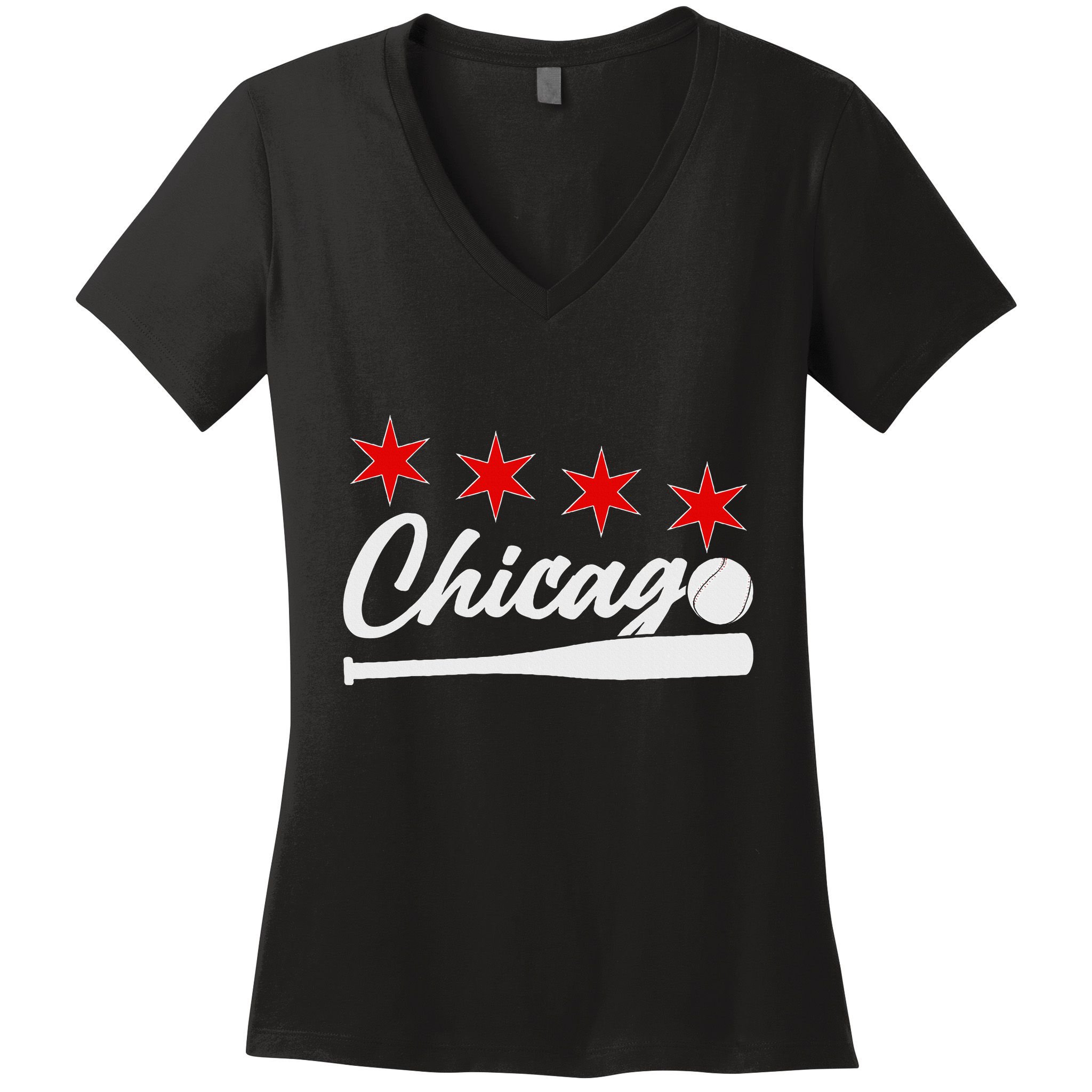 Baseball Chicago Lover Cute Chicago Baseball Bat American Women's V-Neck T-Shirt