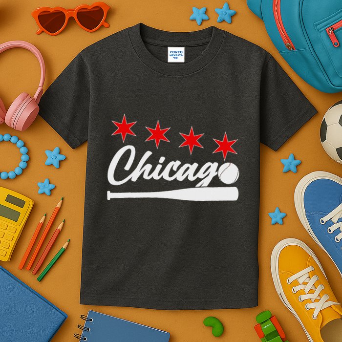 Baseball Chicago Lover Cute Chicago Baseball Bat American Kids T-Shirt