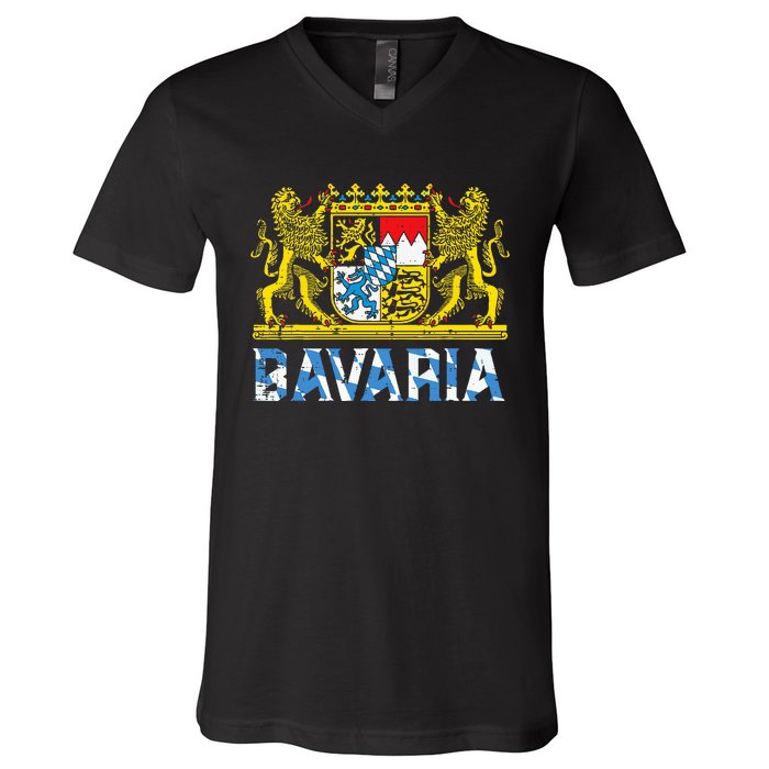 Bavaria Crest Lion Vintage German Oktoberfest V-Neck T-Shirt