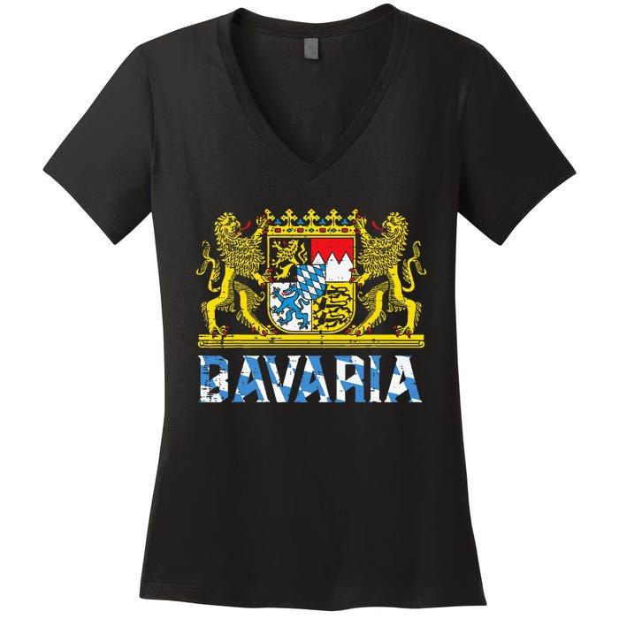 Bavaria Crest Lion Vintage German Oktoberfest Women's V-Neck T-Shirt