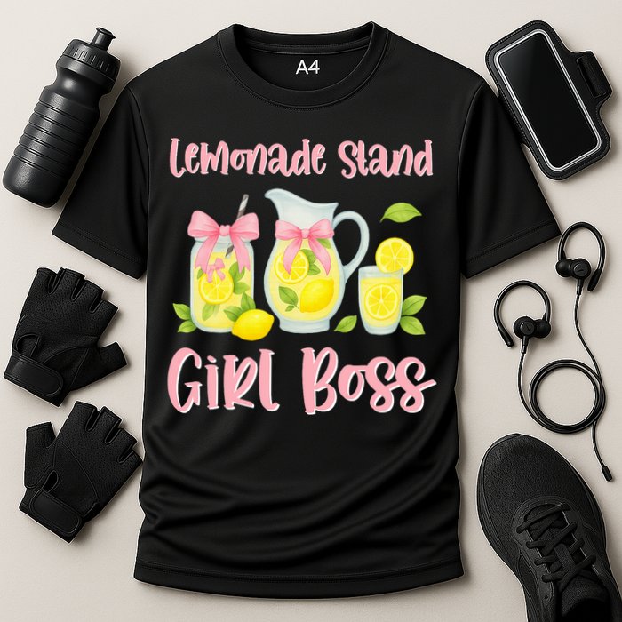 Bow Coquette Lemonade Stand Girl Boss Ceo Lemon Juice Summer Cooling Performance Crew T-Shirt