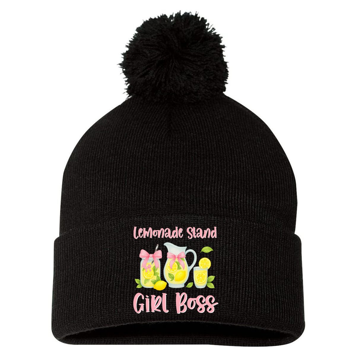 Bow Coquette Lemonade Stand Girl Boss Ceo Lemon Juice Summer Pom Pom 12in Knit Beanie