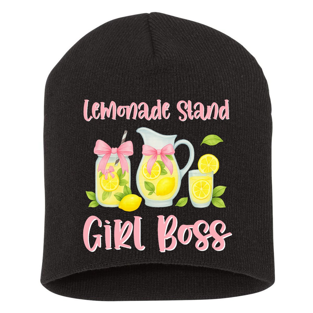 Bow Coquette Lemonade Stand Girl Boss Ceo Lemon Juice Summer Short Acrylic Beanie