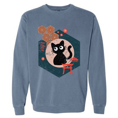 Black Cat Lover Japanese Kitten Anime Tokyo Otaku Lifestyle Garment-Dyed Sweatshirt