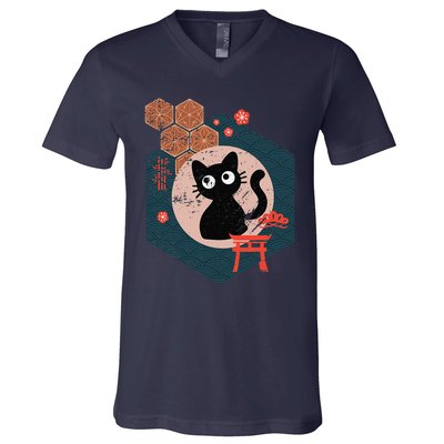 Black Cat Lover Japanese Kitten Anime Tokyo Otaku Lifestyle V-Neck T-Shirt