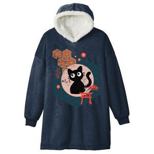 Black Cat Lover Japanese Kitten Anime Tokyo Otaku Lifestyle Hooded Wearable Blanket