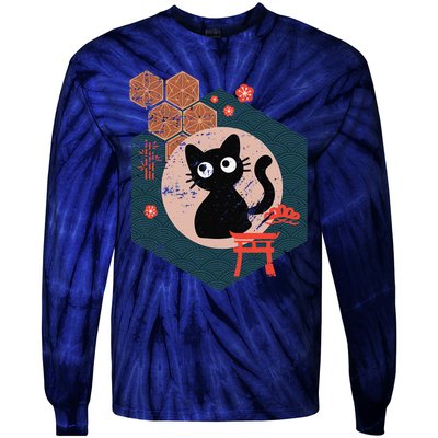 Black Cat Lover Japanese Kitten Anime Tokyo Otaku Lifestyle Tie-Dye Long Sleeve Shirt