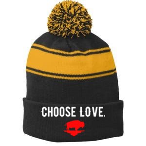 Buffalo Choose Love Choose Love Bills Stripe Pom Pom Beanie