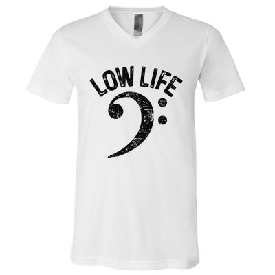 Bass Clef Low Life Music Marching Band Low Brass Bass Note V-Neck T-Shirt