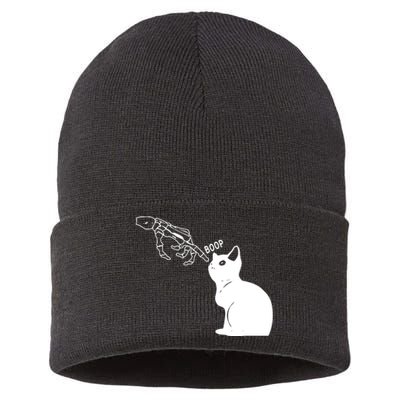 Black Cat Lover Skeleton Hand Boop Sustainable Knit Beanie