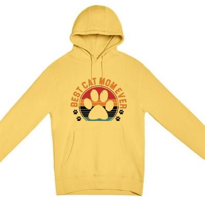 Best Cat Mom Ever Retro Sunset Premium Pullover Hoodie