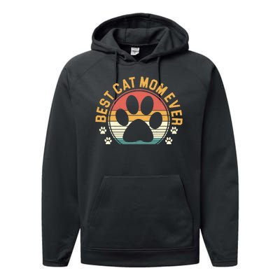 Best Cat Mom Ever Retro Sunset Performance Fleece Hoodie