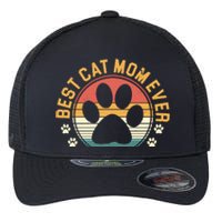 Best Cat Mom Ever Retro Sunset Flexfit Unipanel Trucker Cap