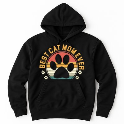 Best Cat Mom Ever Retro Sunset Hoodie