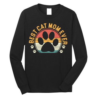 Best Cat Mom Ever Retro Sunset Long Sleeve Shirt