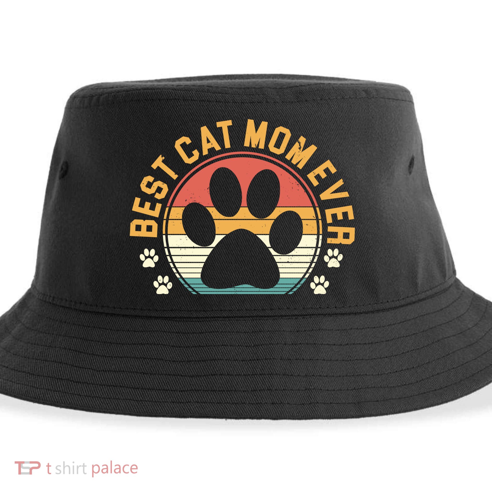 Best Cat Mom Ever Retro Sunset Sustainable Bucket Hat