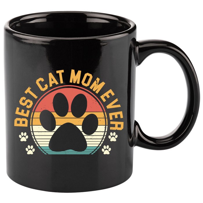 Best Cat Mom Ever Retro Sunset 11oz C Handle Ceramic Mug