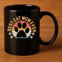 Best Cat Mom Ever Retro Sunset 11oz C Handle Ceramic Mug