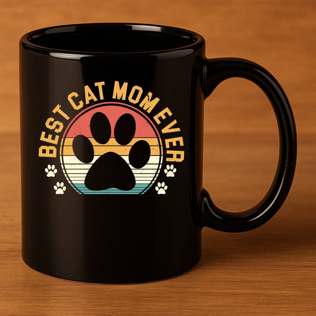 Best Cat Mom Ever Retro Sunset 11oz C Handle Ceramic Mug
