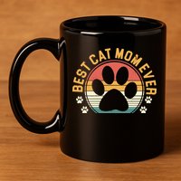 Best Cat Mom Ever Retro Sunset 11oz C Handle Ceramic Mug