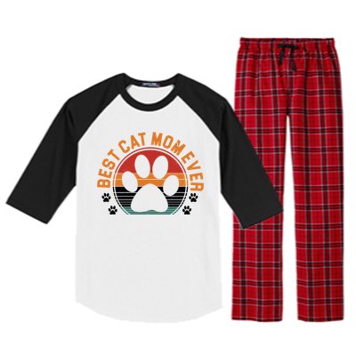 Best Cat Mom Ever Retro Sunset Raglan Sleeve Pajama Set