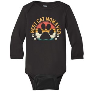 Best Cat Mom Ever Retro Sunset Baby Long Sleeve Bodysuit