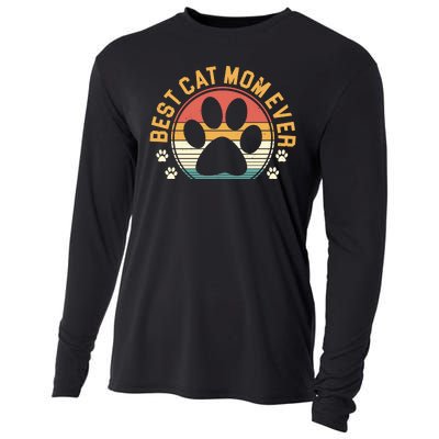 Best Cat Mom Ever Retro Sunset Cooling Performance Long Sleeve Crew