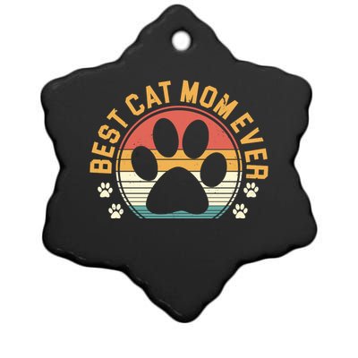 Best Cat Mom Ever Retro Sunset Ceramic Star Ornament