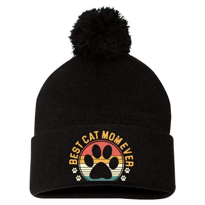 Best Cat Mom Ever Retro Sunset Pom Pom 12in Knit Beanie