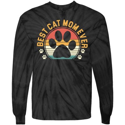 Best Cat Mom Ever Retro Sunset Tie-Dye Long Sleeve Shirt