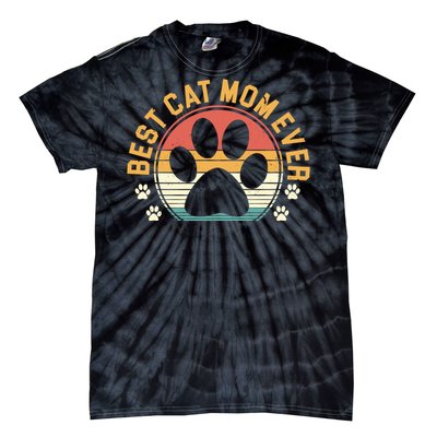 Best Cat Mom Ever Retro Sunset Tie-Dye T-Shirt