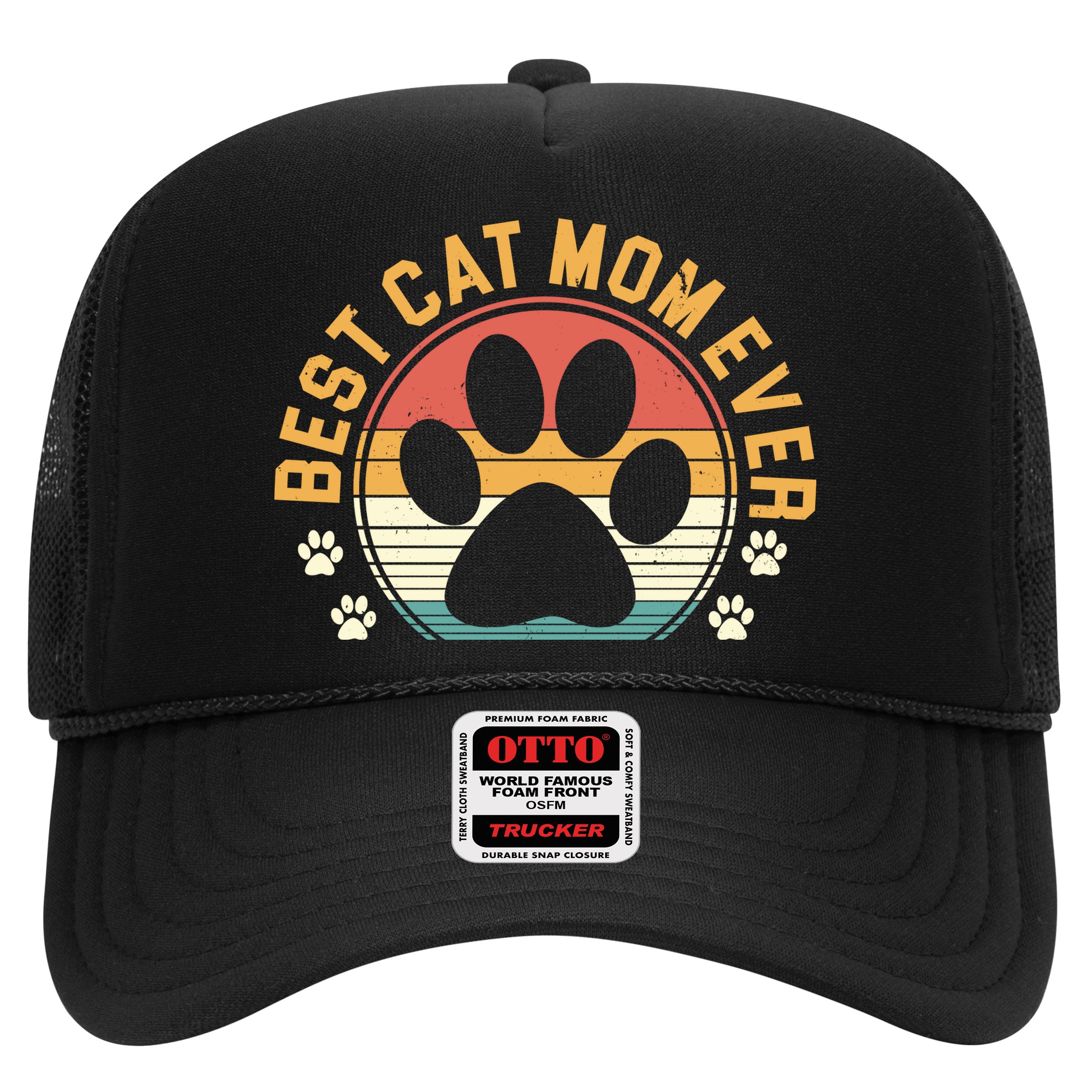 Best Cat Mom Ever Retro Sunset Trucker Hat