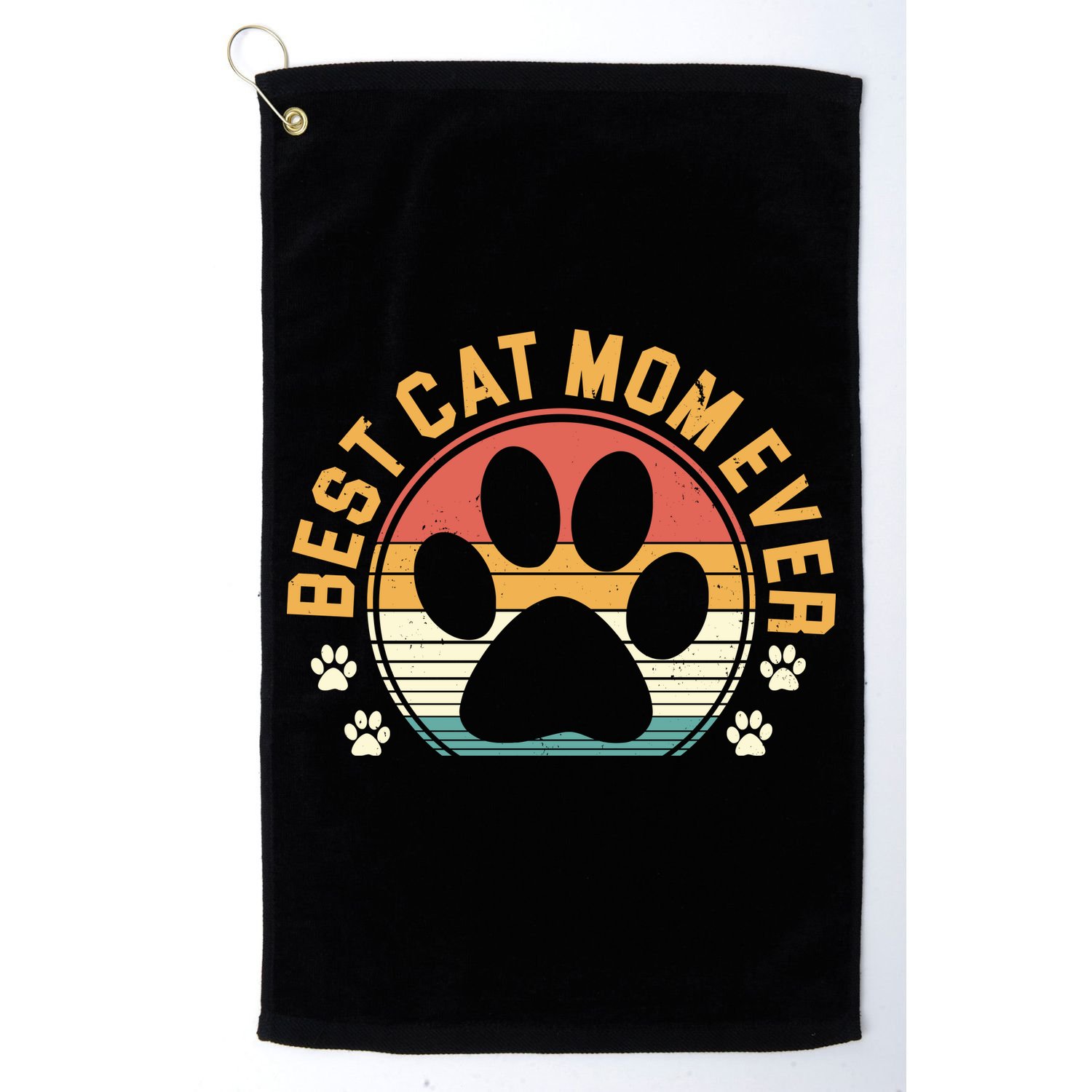 Best Cat Mom Ever Retro Sunset Golf Towel